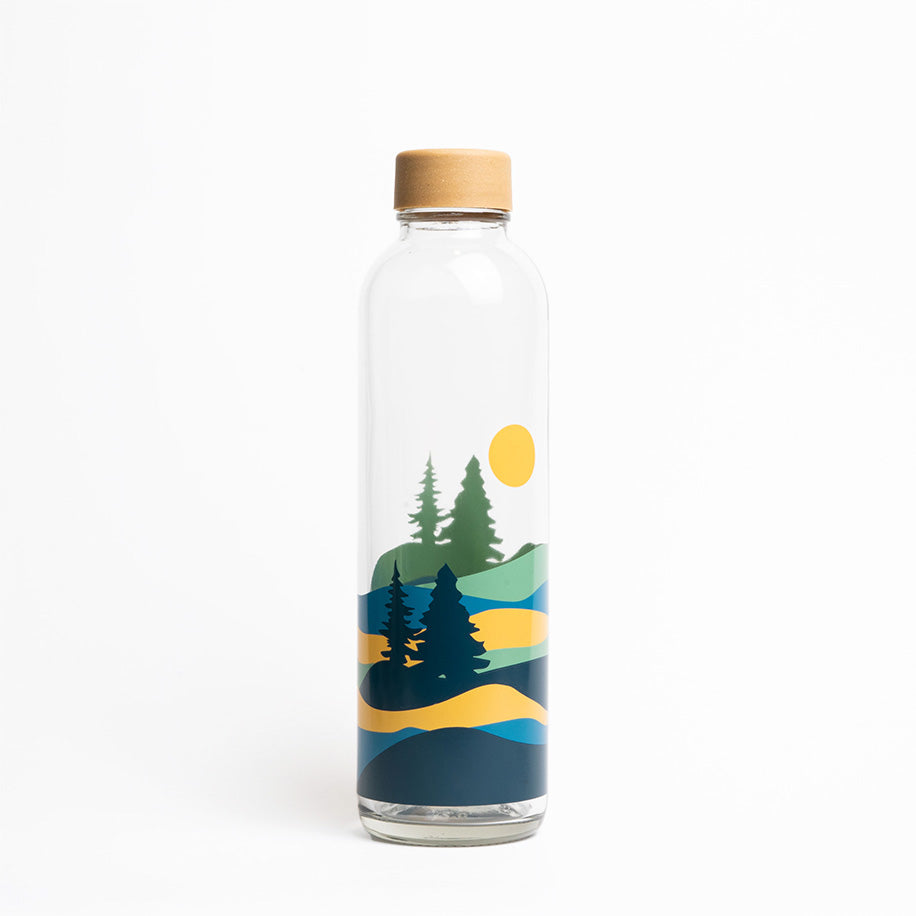 Forest Sunset CARRY Trinkflasche aus Glas 0,7L mit Wald Natur Motiv