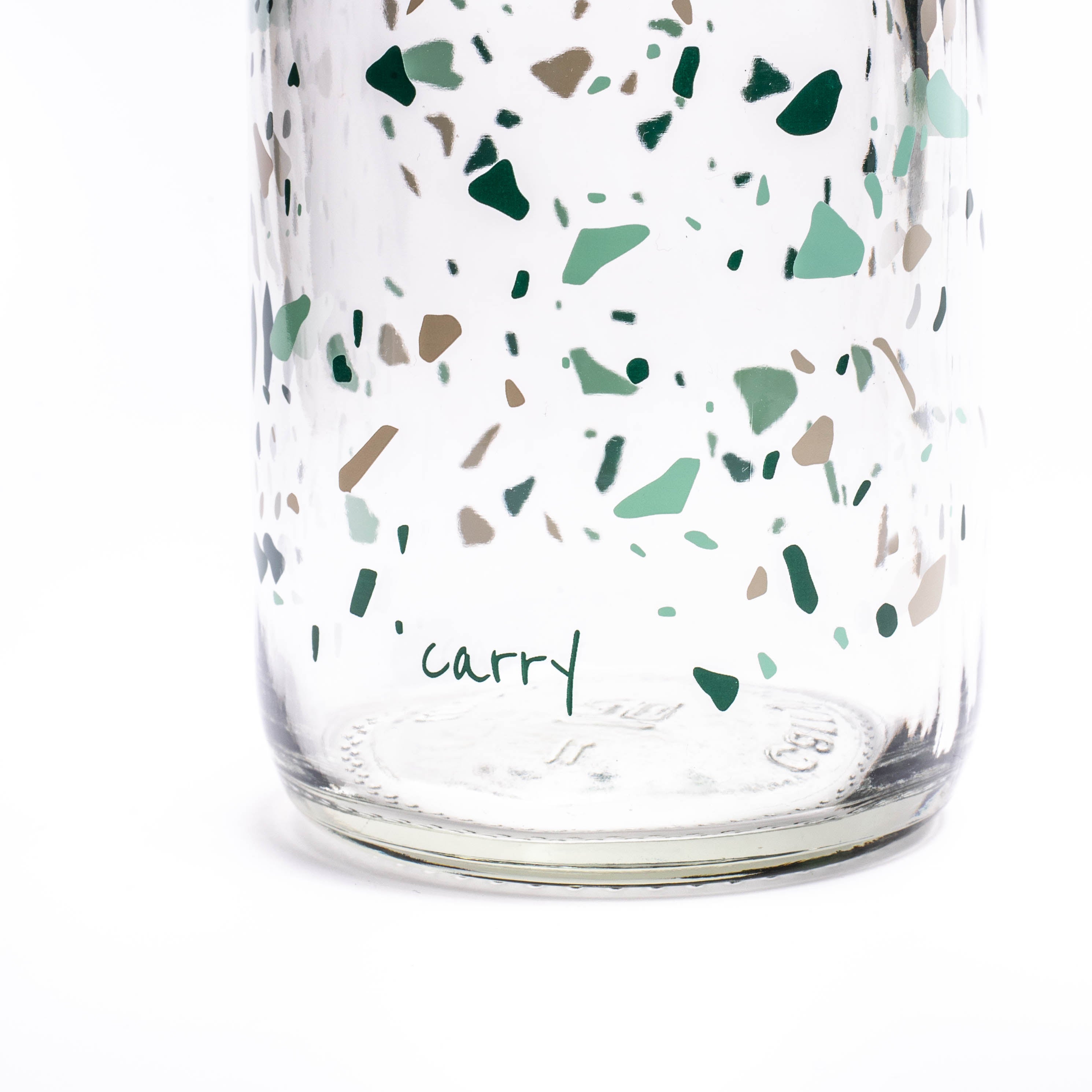 Terrazzo Trinkflasche aus Glas 1L fürs Büro und Zuhause mit robustem Flaschenboden
