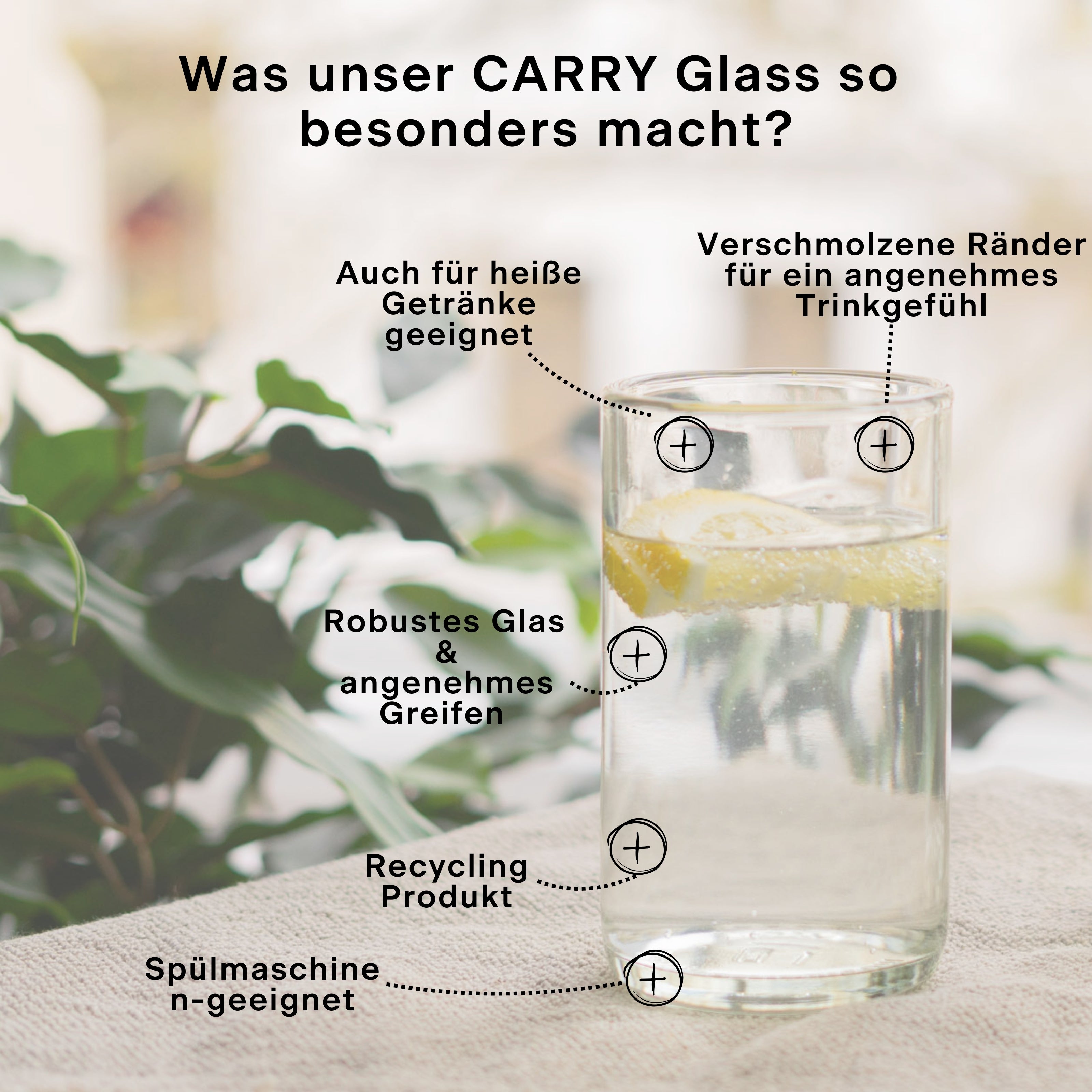 CARRY GLASS 400 ml Trinkglas 4er Set - UPCYCLING