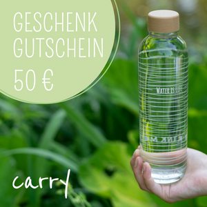Geschenk Gutschein 50€ für nachhaltige Trinkflaschen aus Glas