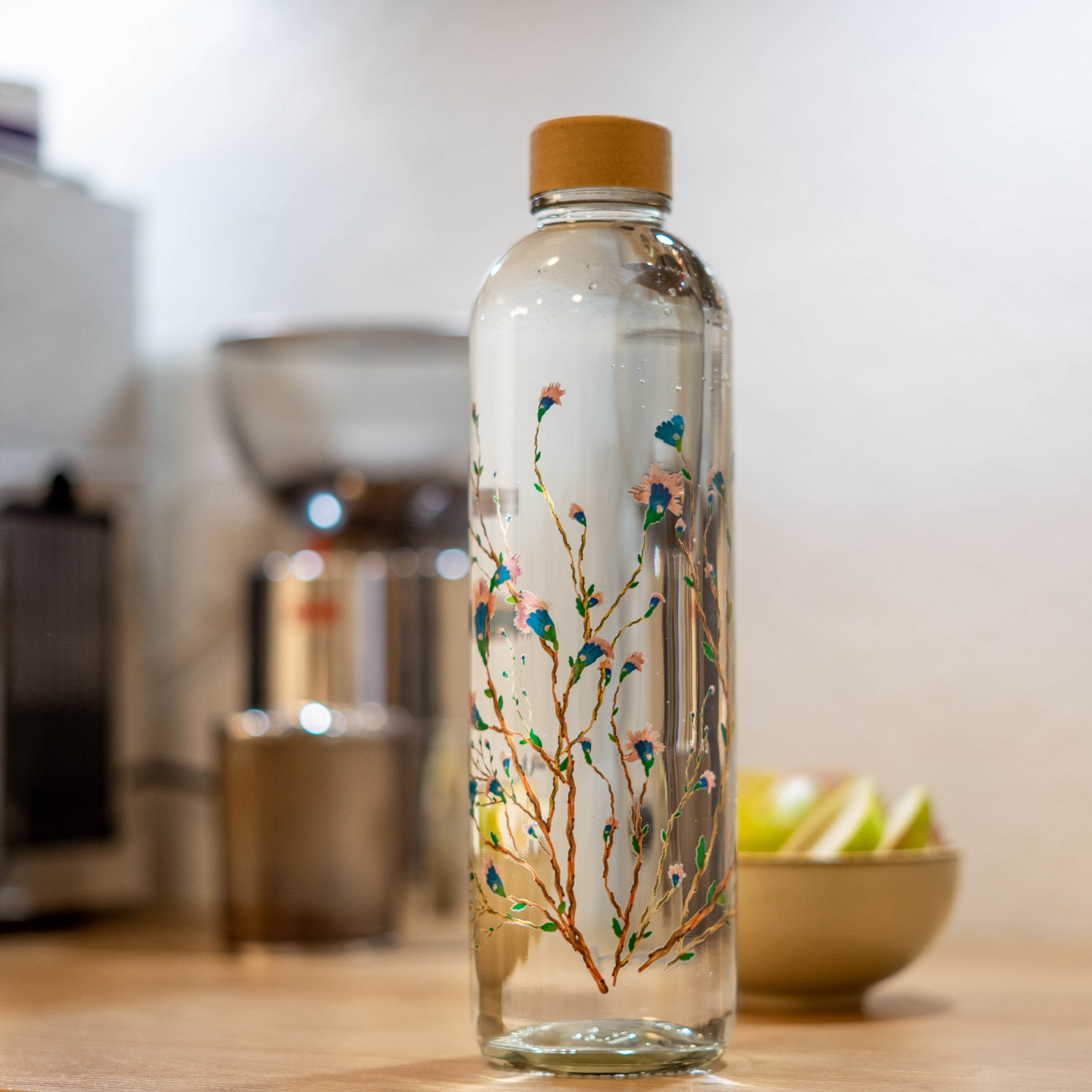 Glastrinkflasche mit Kirschblüten 1,0 Liter