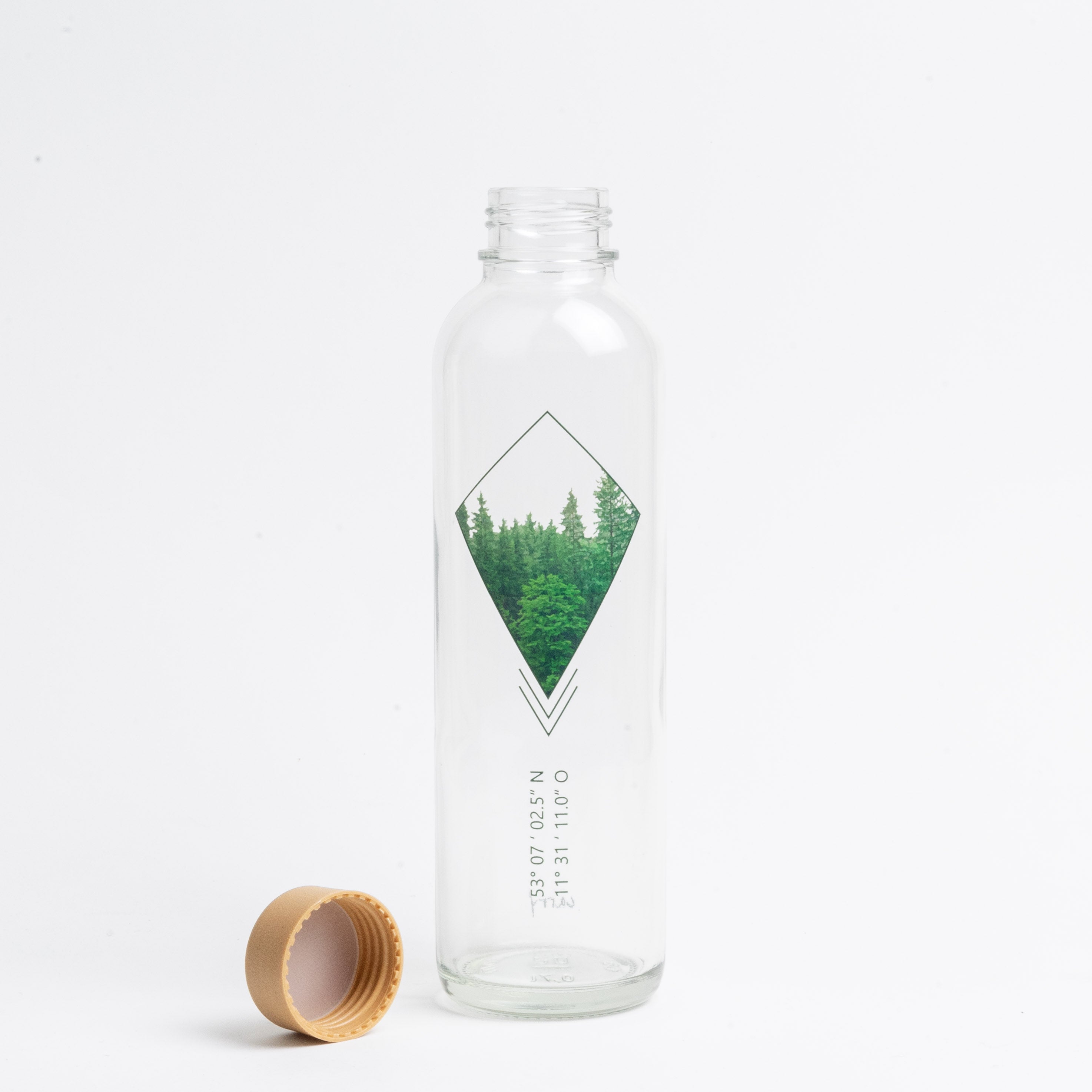 Into The Woods 0,7L CARRY Trinkflasche mit Waldmotiv und Koordinate für Urwald Spende