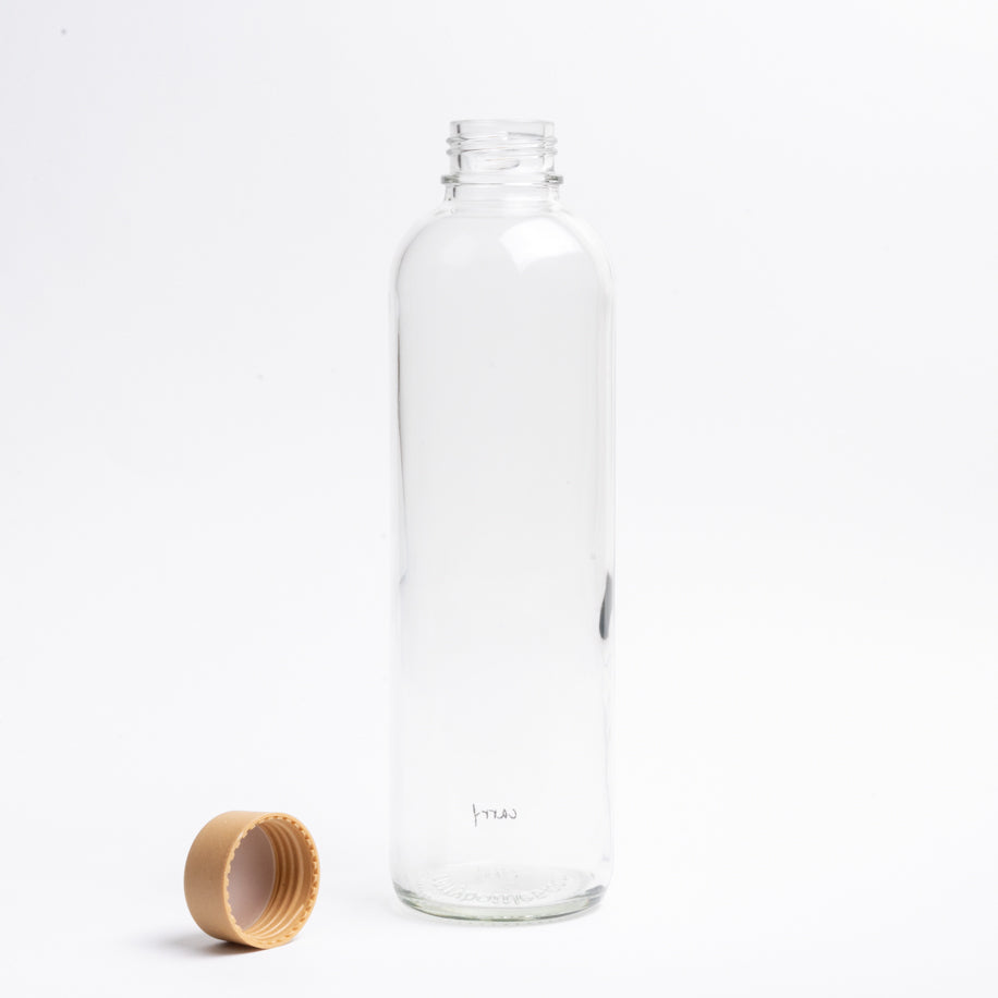 Pure CARRY Glasflasche mit schlichtem Logodruck und nachhaltigem Schraubverschluss