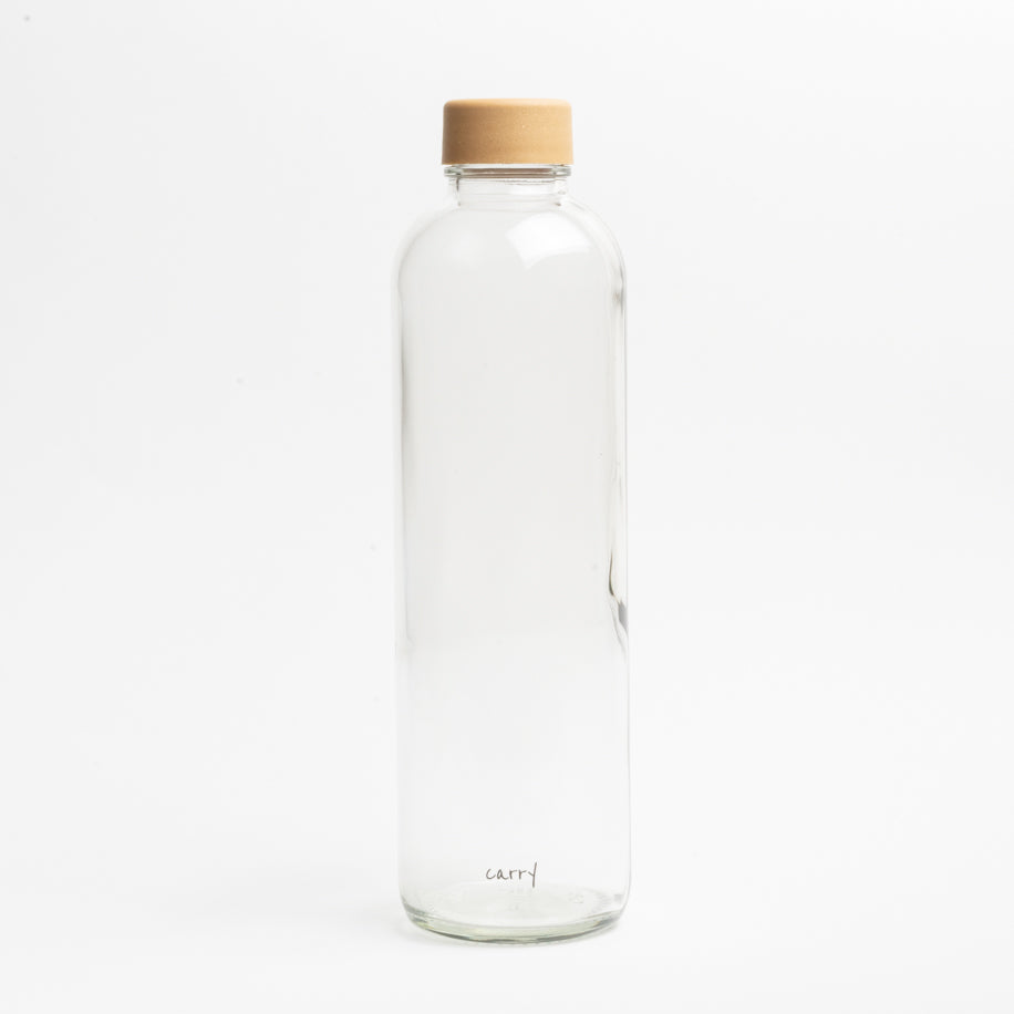 Pure CARRY Glasflasche mit schlichtem Logodruck und nachhaltigem Schraubverschluss