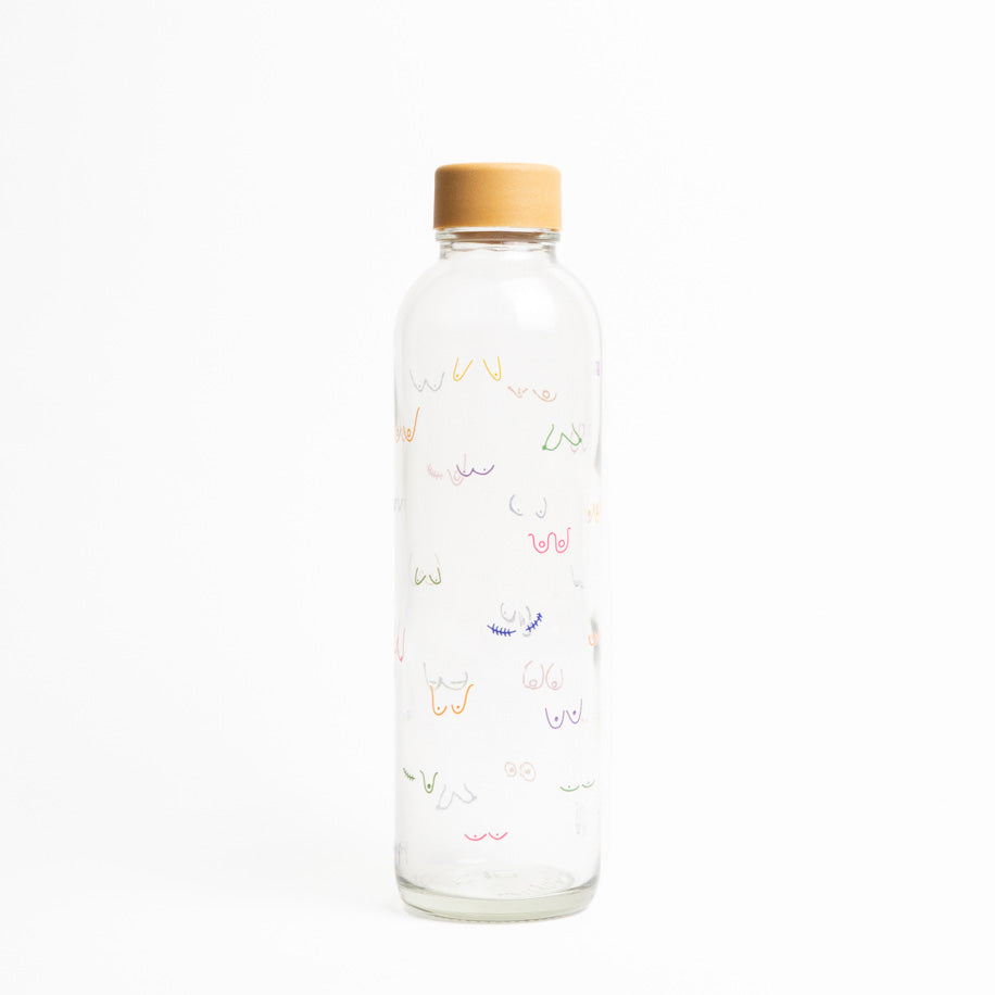 Boobies CARRY Glasflasche mit nachhaltigem Schraubverschluss spendet 1€ für Brustkrebsvorsorge