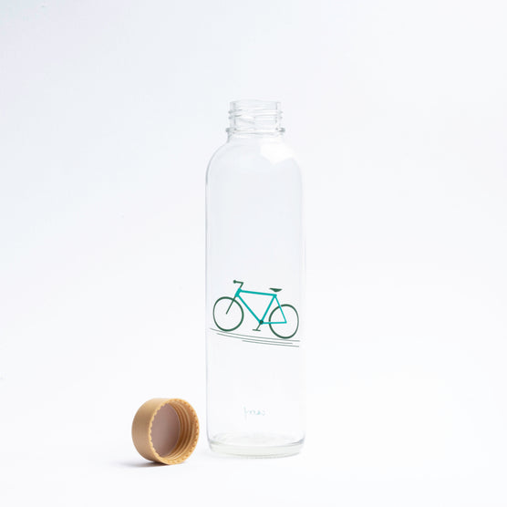 Trinkflasche mit Fahrrad und Deckel vorne links