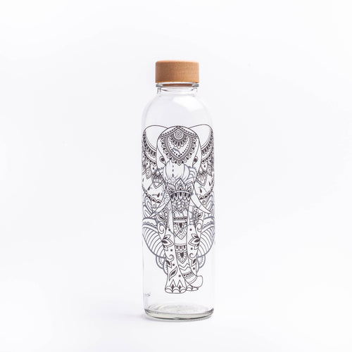 Glastrinkflasche mit Elefant und Mandala