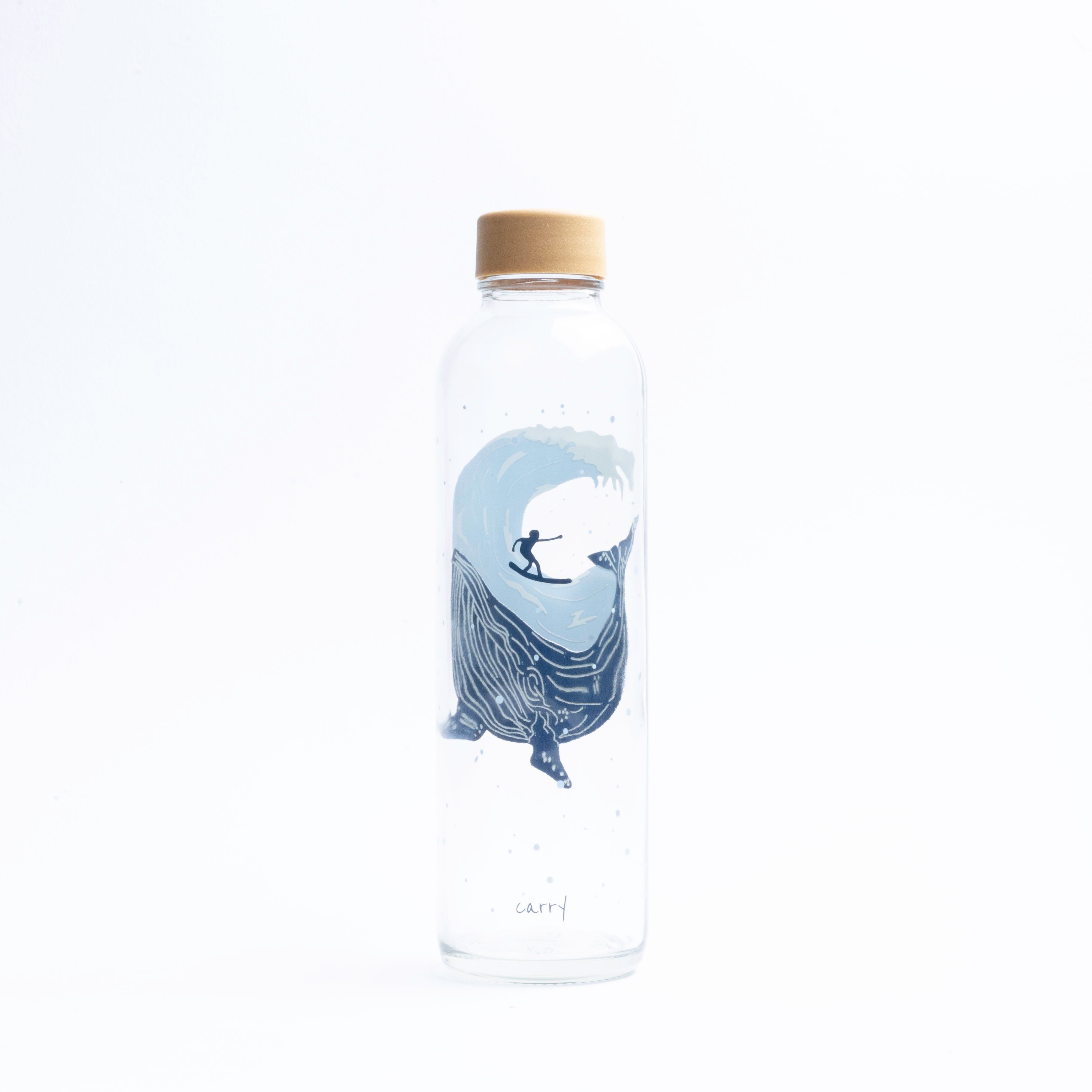 Glastrinkflasche mit Wal und Surfer mit Deckel