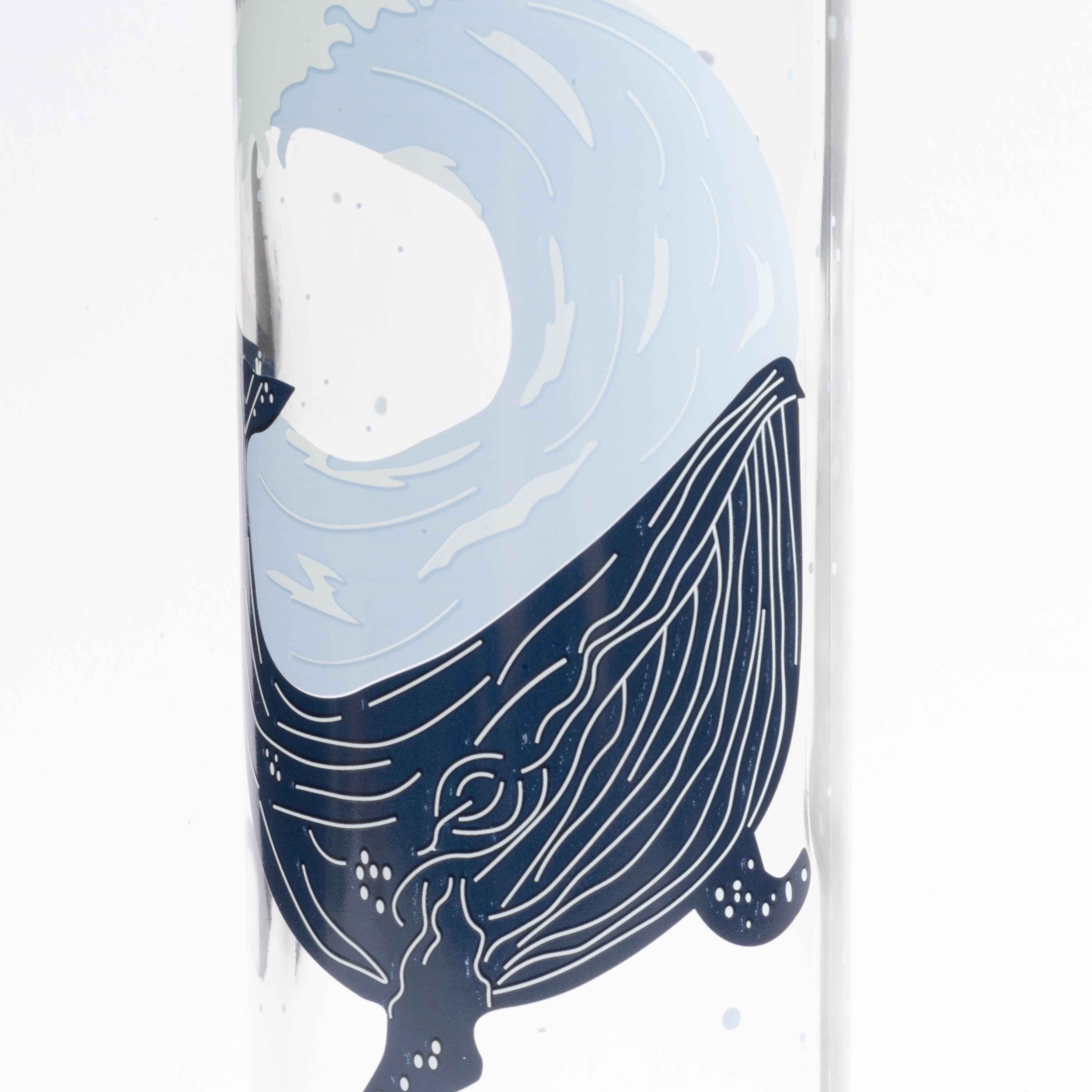 Ocean Surf CARRY 0,7L Trinkflasche aus Glas mit blauem Meer und Wal Design