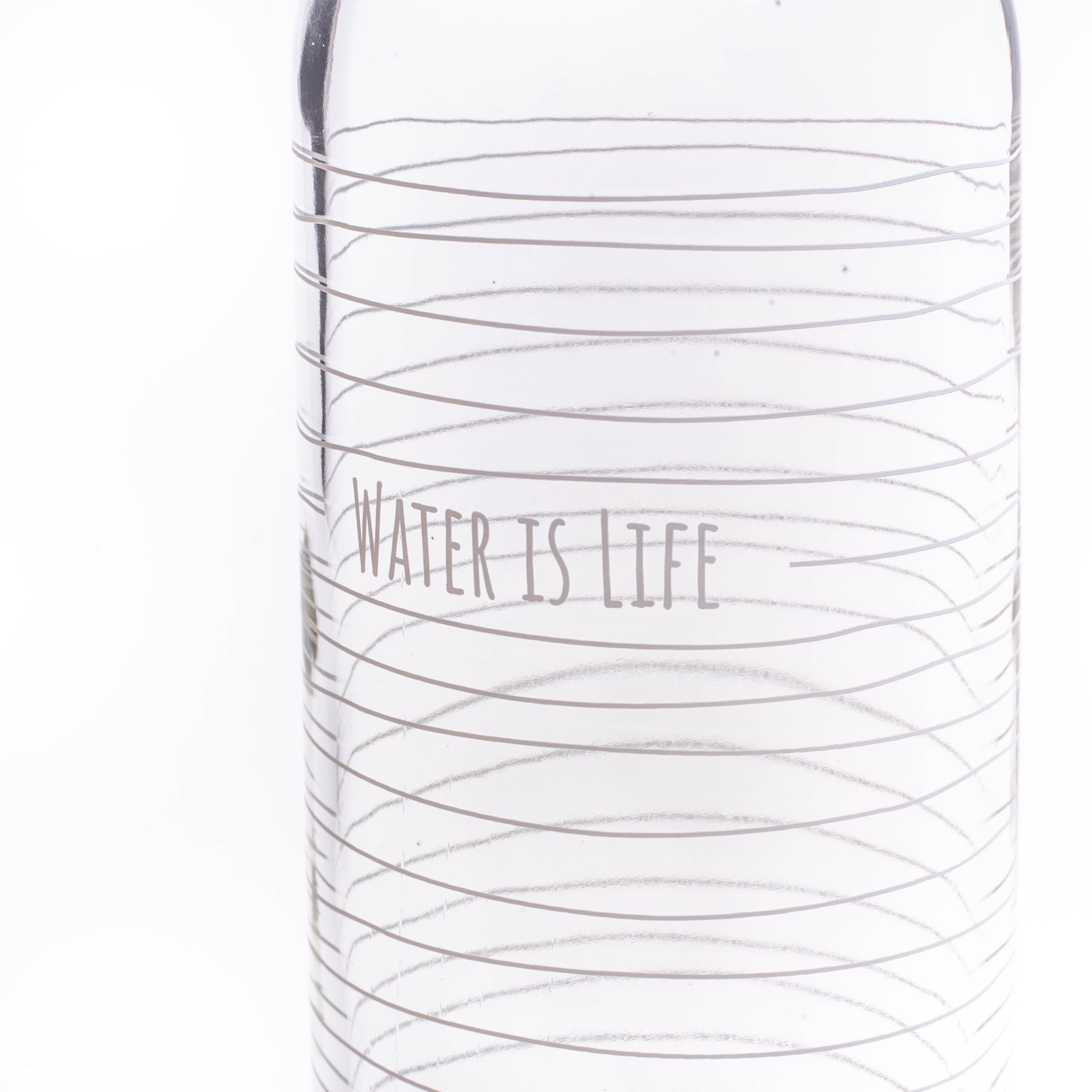 Water is Life 1 Liter CARRY Trinkflasche aus Glas mit schlichtem edlem weißem Design